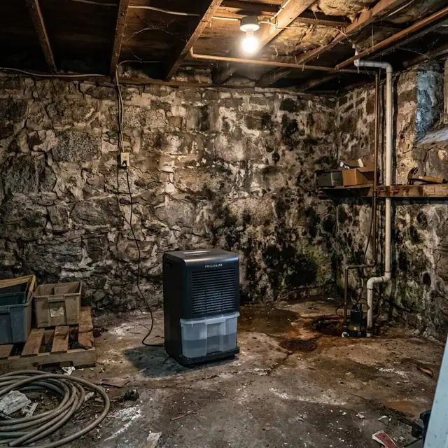 Basement Mold Remediation service example in a Boston property
